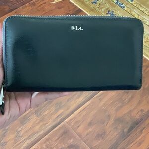 Ralph LAUREN RLL Black Leather Wallet - Sleek Zip Clutch